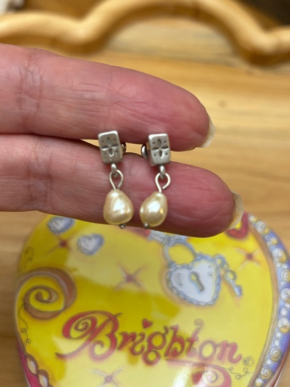 Brighton Silver-tone Cream Pearl Drop Earrings